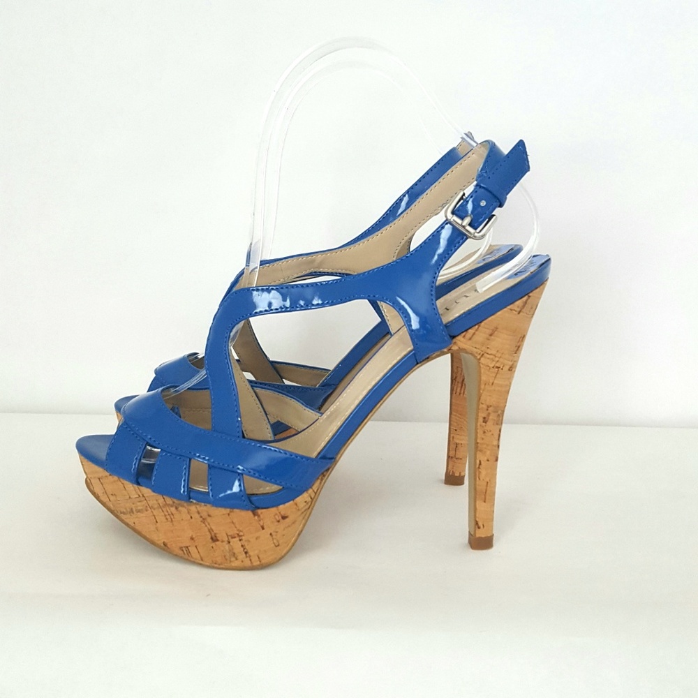 GUESS Blue Cork Platform ALEENA Sandal Size US 6.5 - Picture 3 of 6